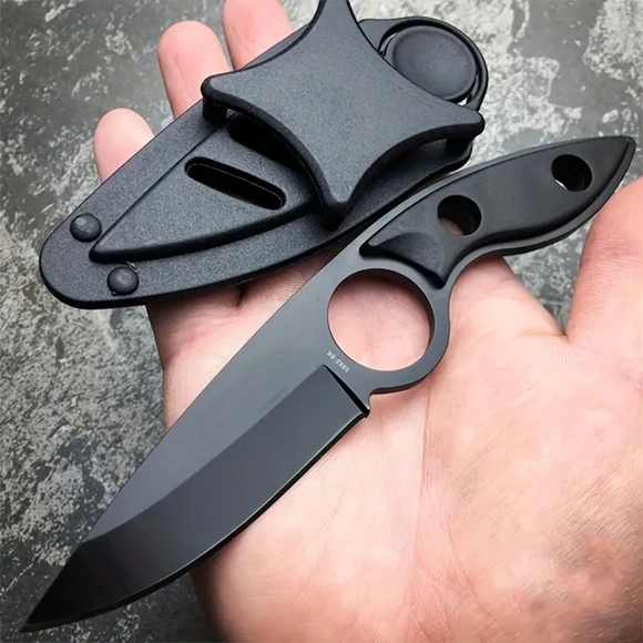 SET OF 2 Tactical Knifes with Sheaths - One Black And Stainless - Picture 3 of 5